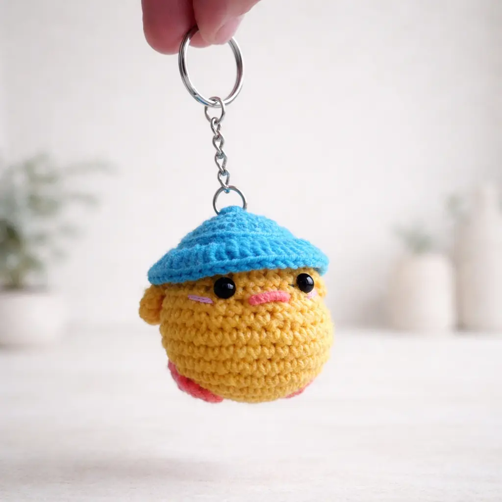 Llavero Pollito con sombrero a crochet vista 2