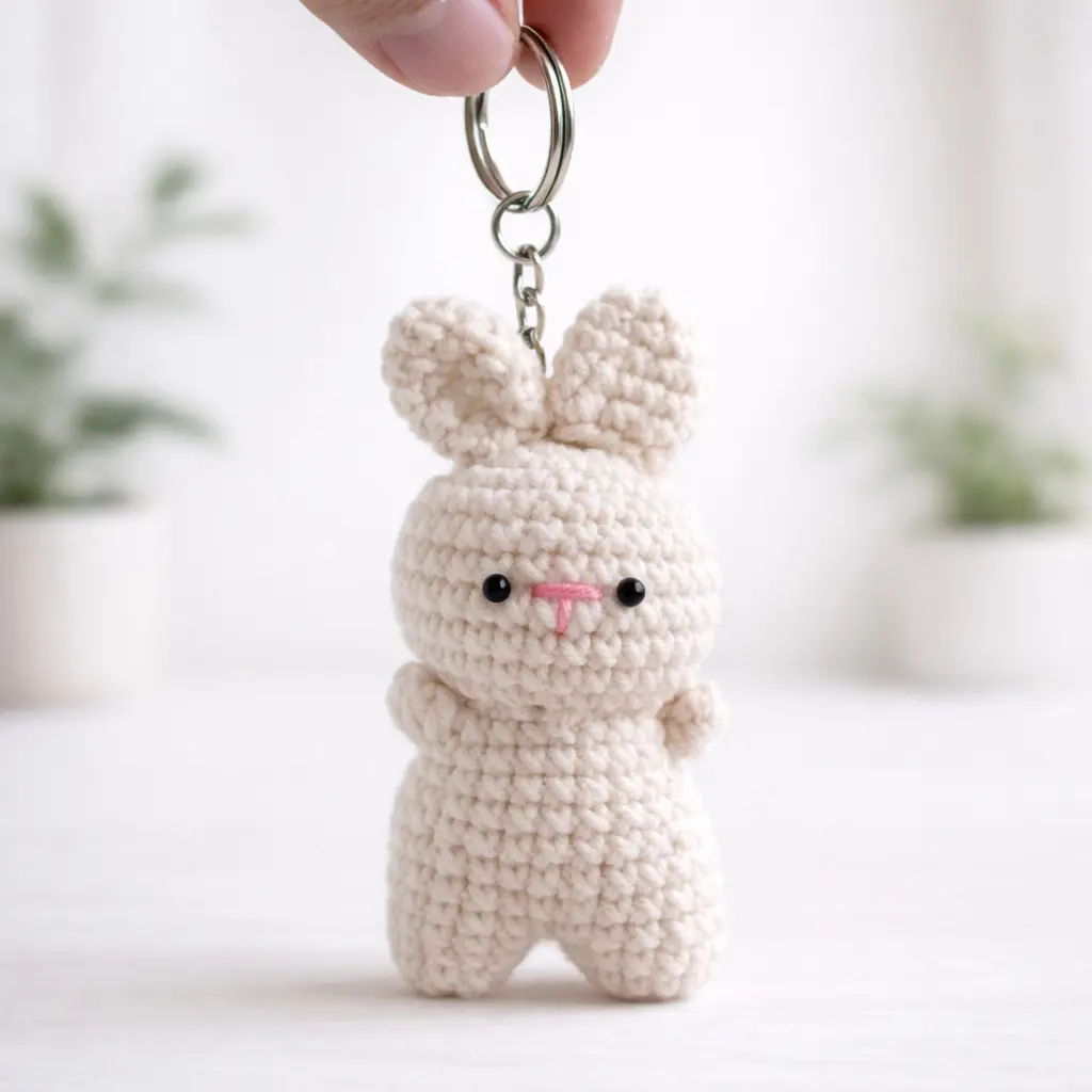 Llavero de conejito a crochet blanco hueso