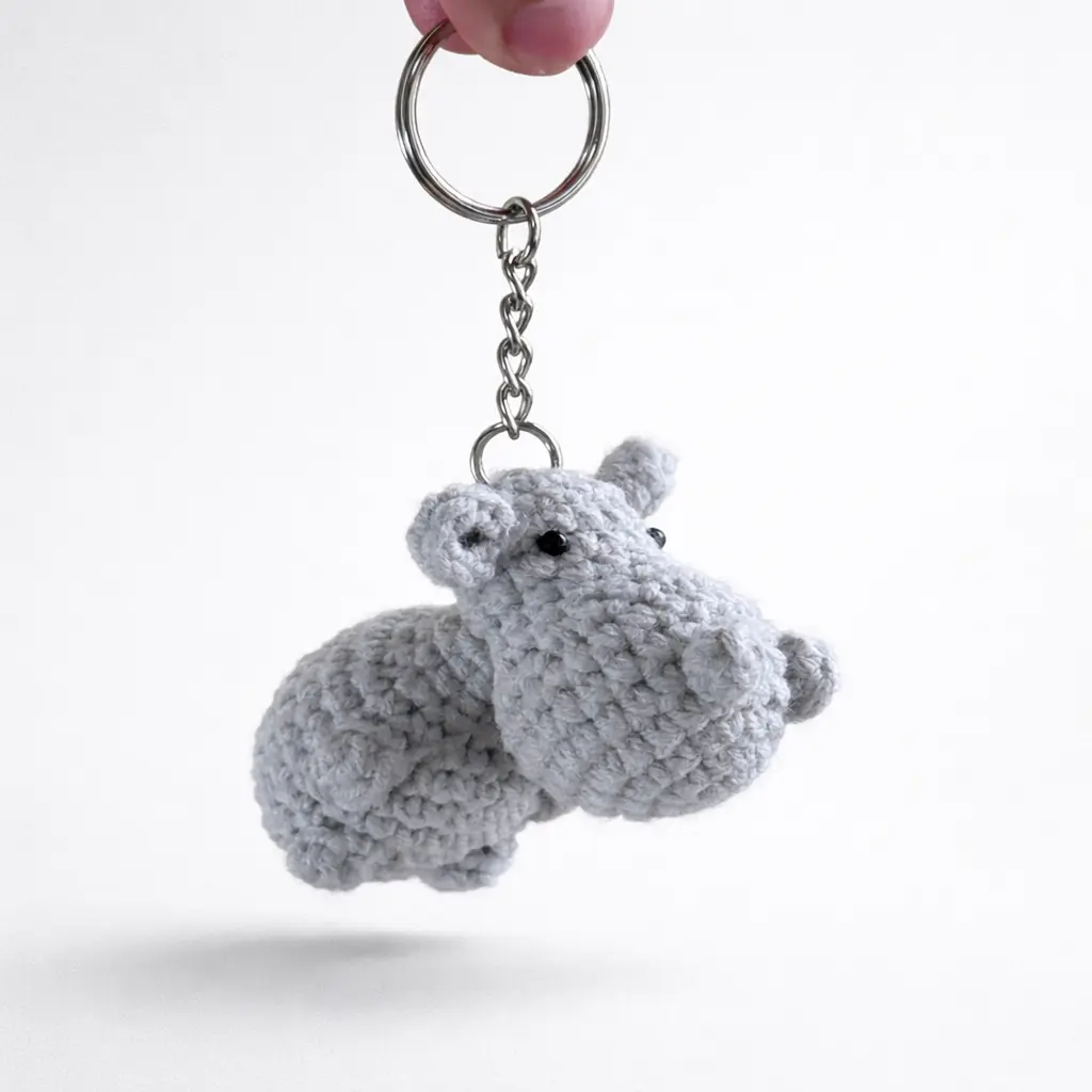 Llavero de hipopótamo tejido a crochet vista 106