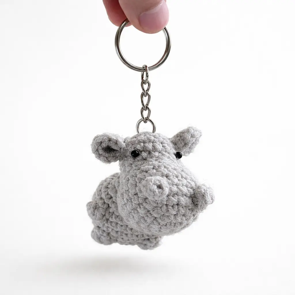 Llavero de hipopótamo tejido a crochet vista 107