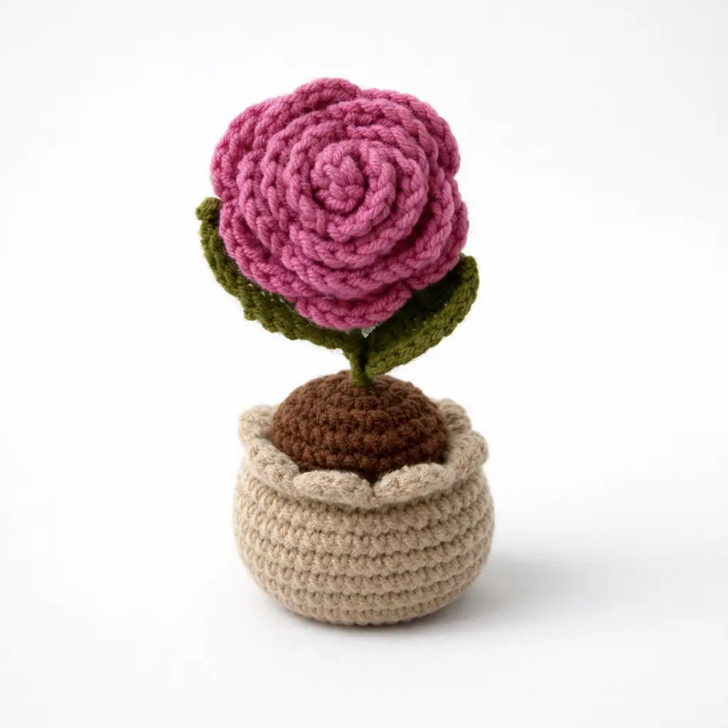Macetas tejidas a crochet de rosa 0 02