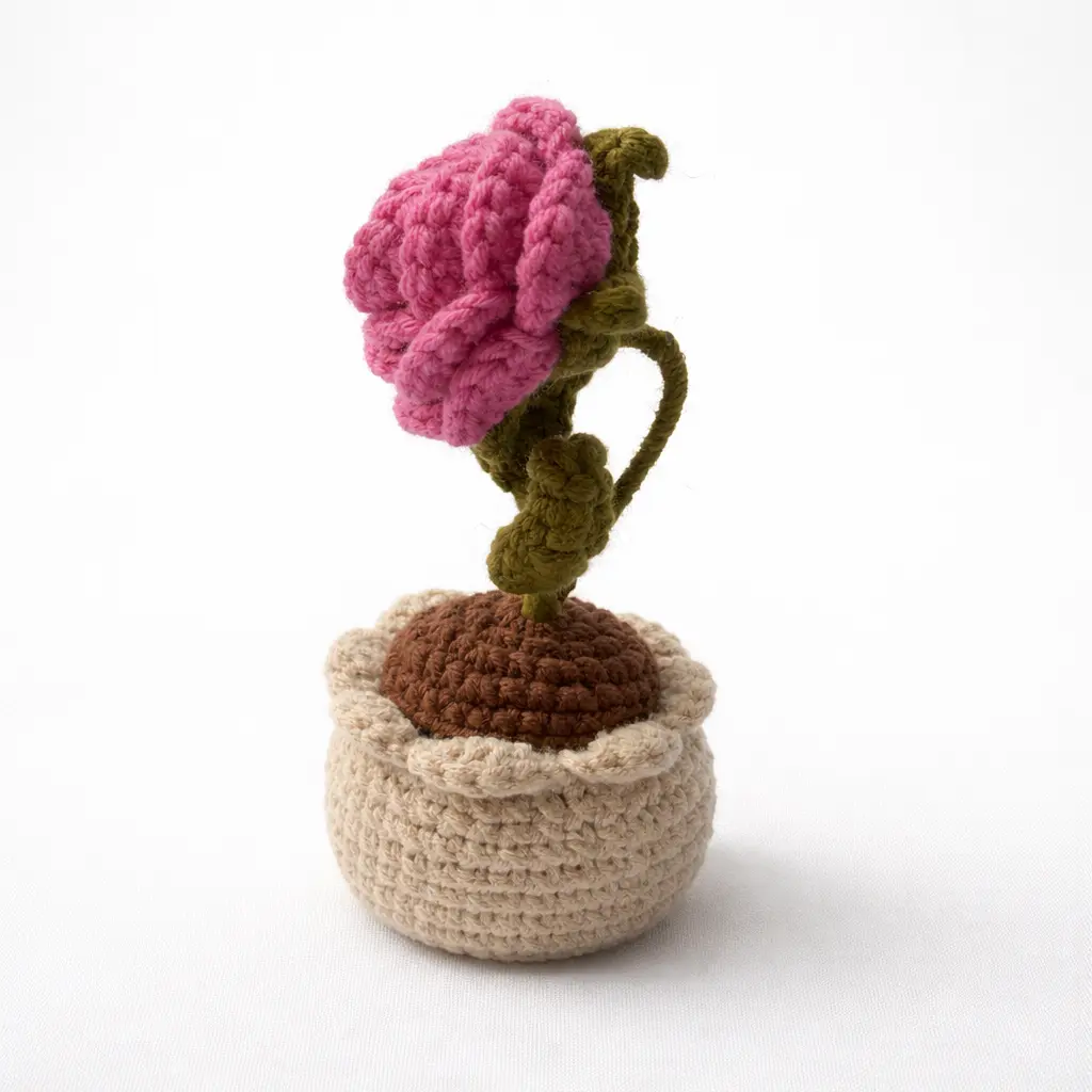 Macetas tejidas a crochet de rosa vista 0 04