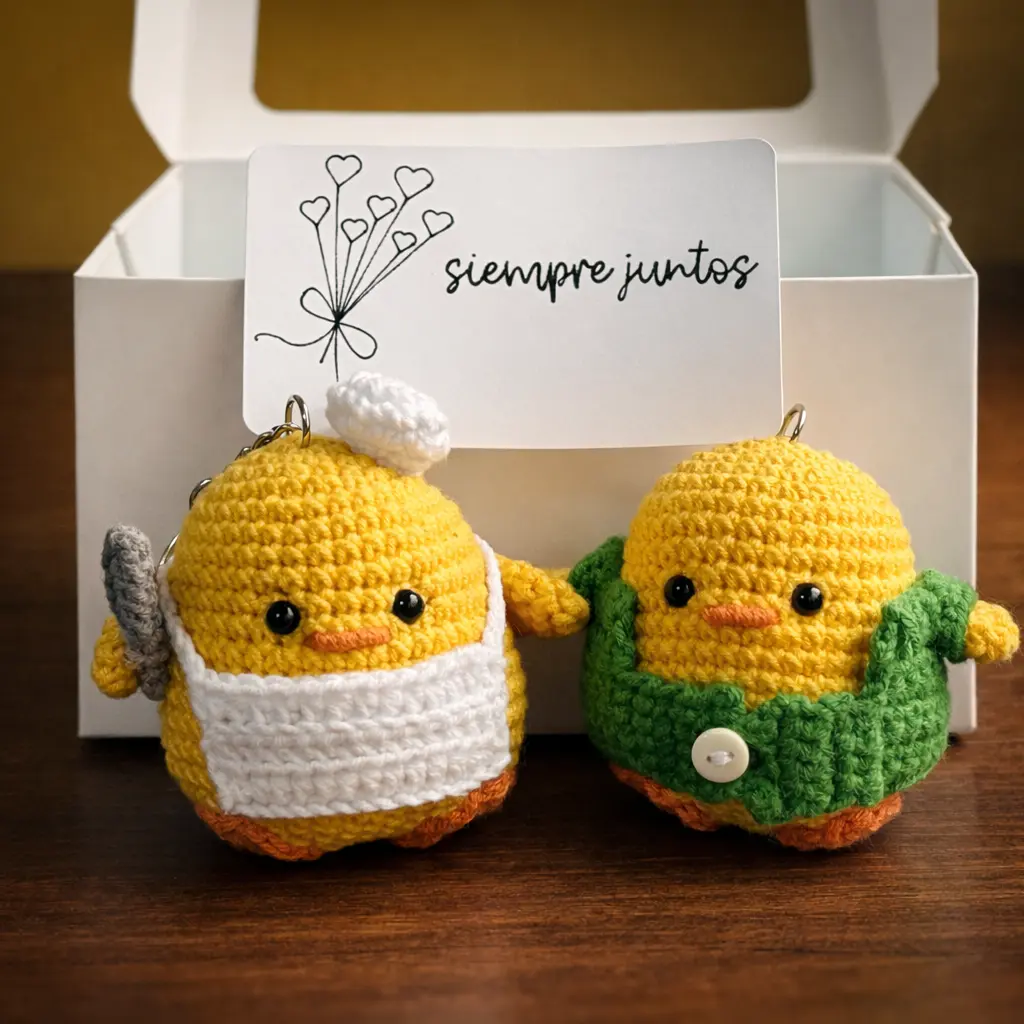 Pollito chef y su hermano tejido amigurumi regalo personalizado